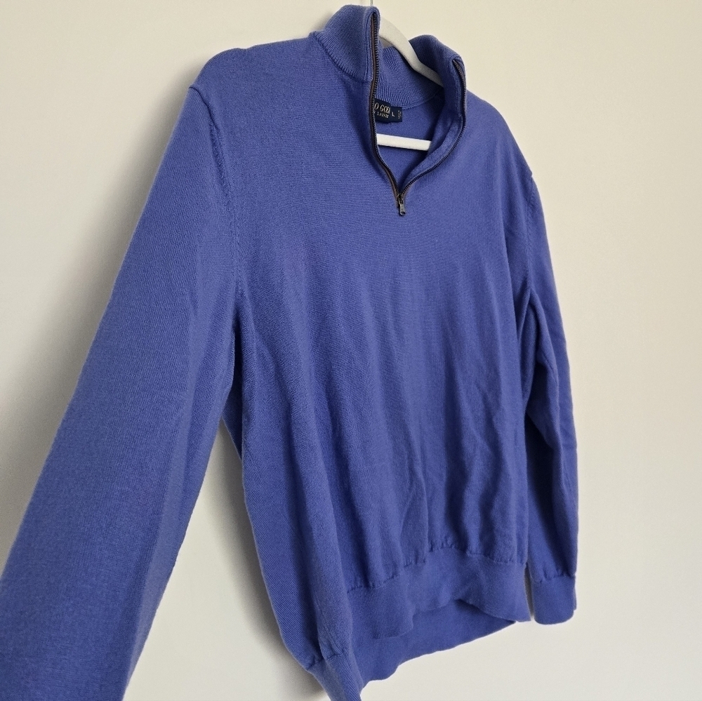 POLO Golf Periwinkle Blue half zip merino wool sweater Preppy | Size Large